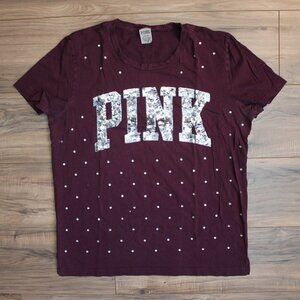 PINK Victoria's Secret Sequined Maroon Tee